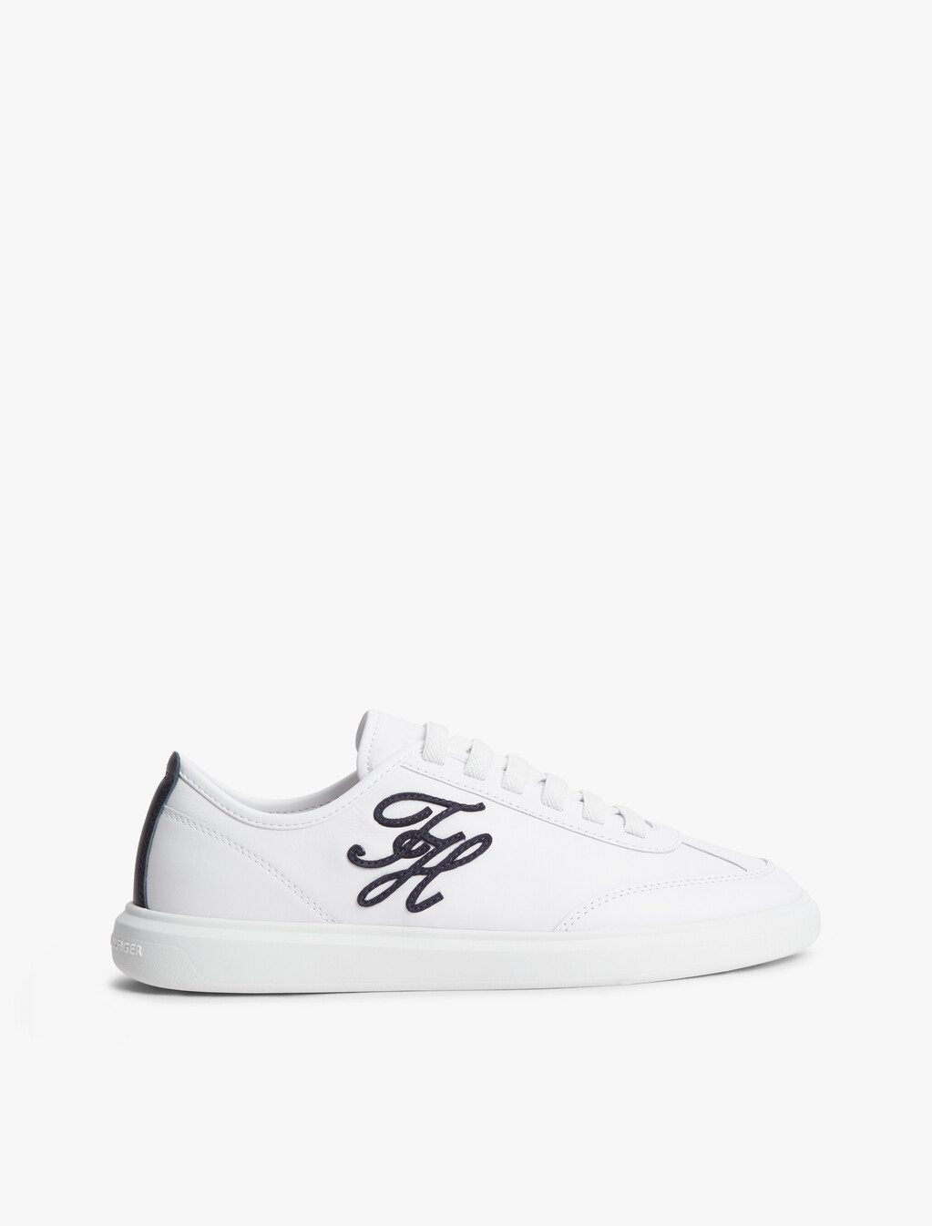 Logo Lightweight Leather Court Trainers, White/Space Blue, hi-res