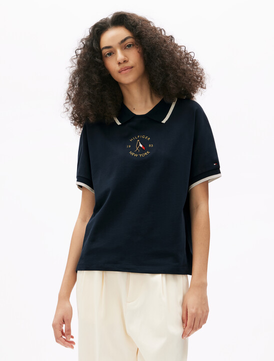 Motion Flag Embroidery Crewneck Polo