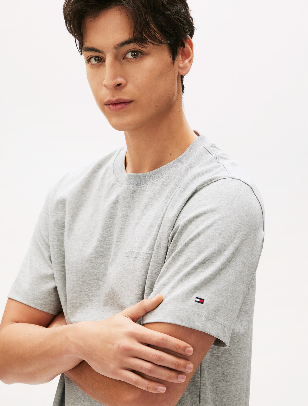 Embossed Hilfiger T-Shirt, Light Grey Heather, hi-res