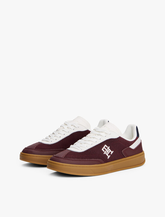 TH Monogram Colour-Blocked Trainers, Burgundy Velvet/Ecru TH Monogram Colour-Blocked Trainers
