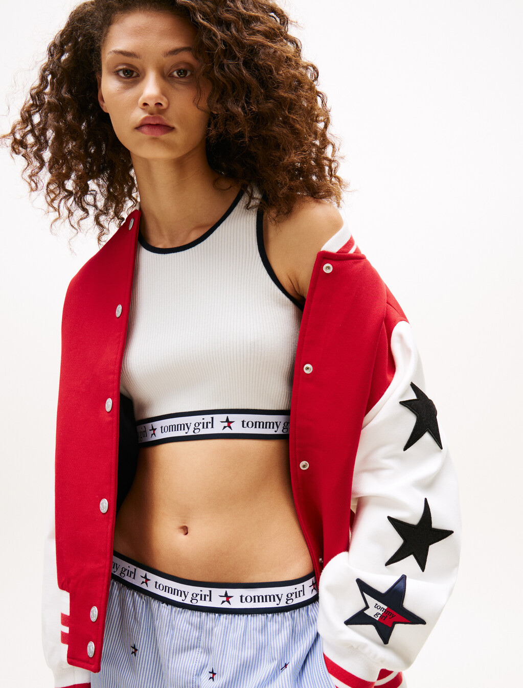 Tommy Girl Cropped Extra Slim Knit Tank Top, Ecru / Desert Sky, hi-res