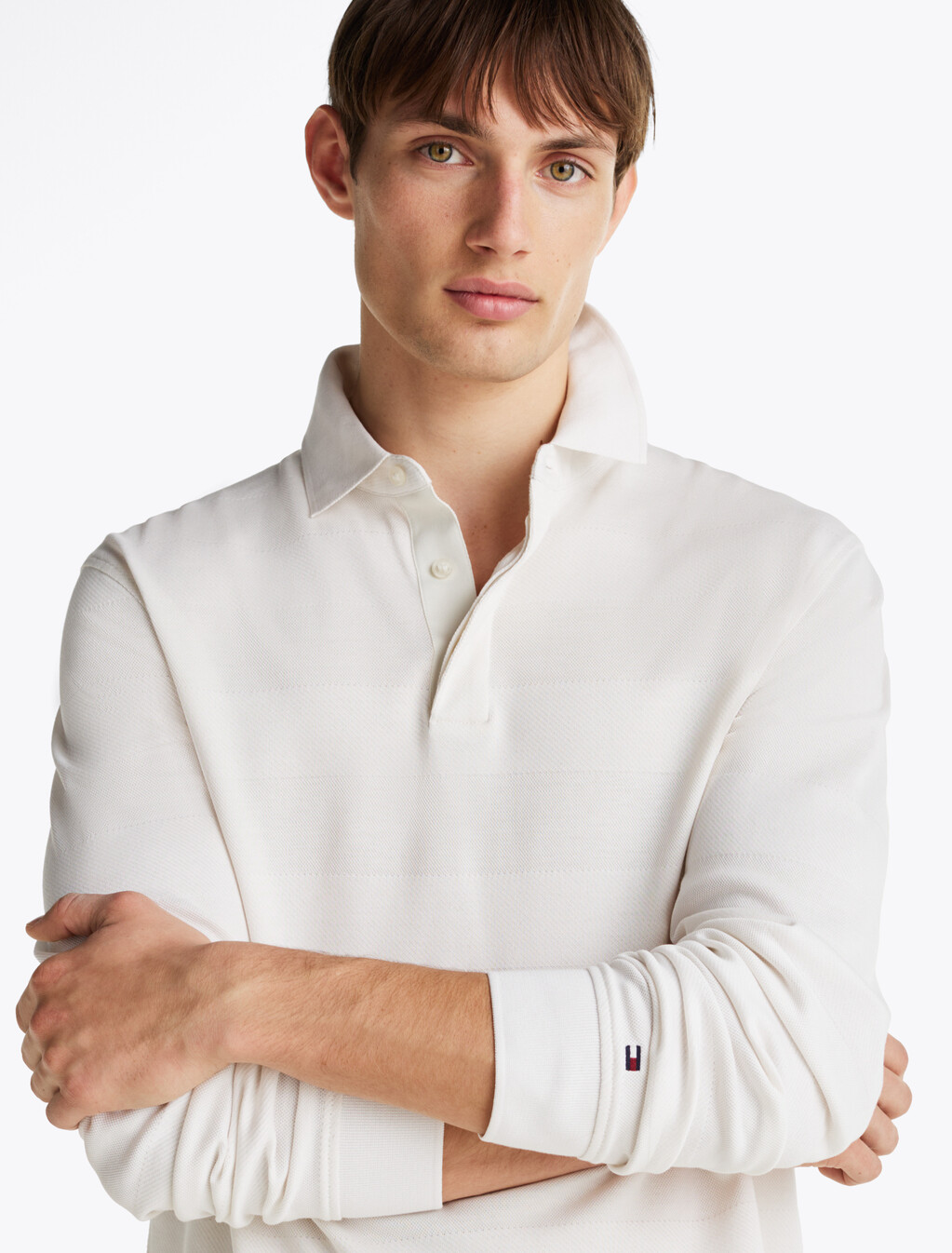 Regular Fit Long Sleeve Polo Shirt, Ivory, hi-res