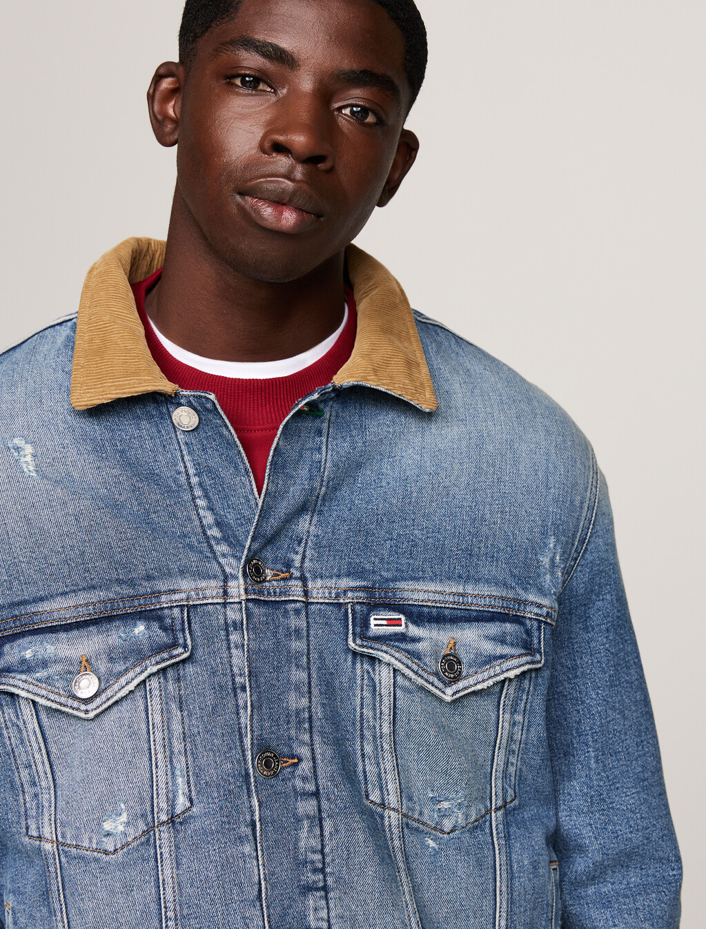 Ryan Distressed Denim Trucker Jacket, Denim Medium, hi-res