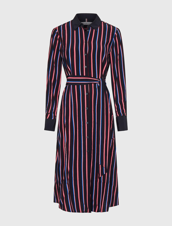 Viscose Stripe Midi Shirt Dress