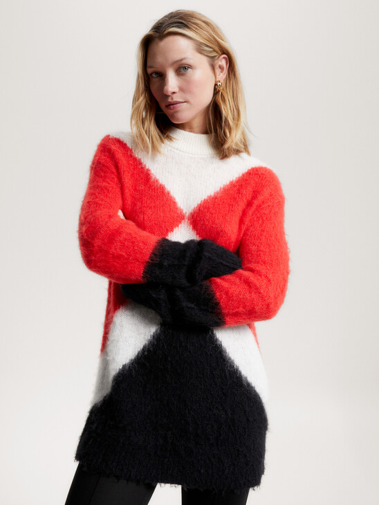 Argyle Color Block Alpaca Sweater