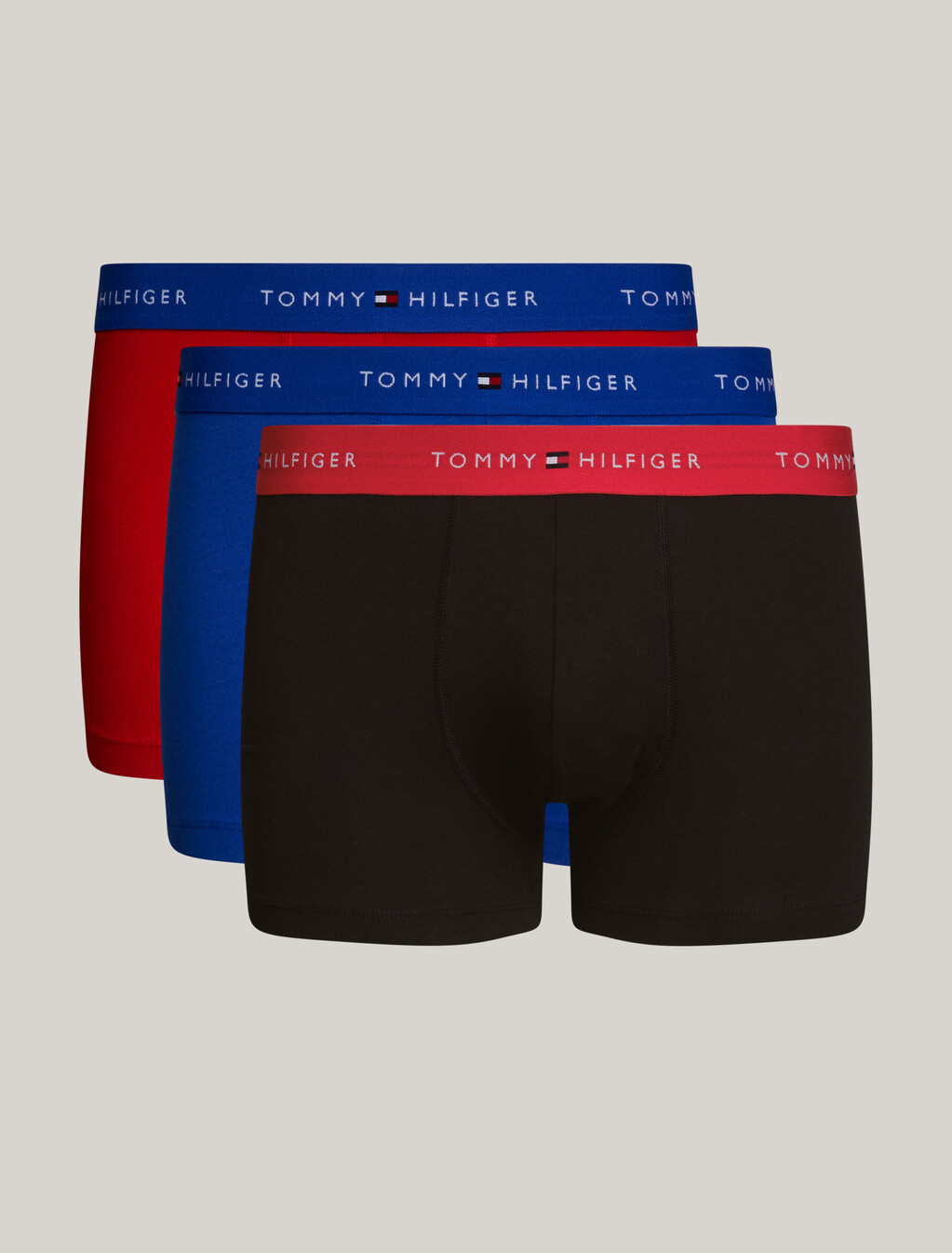 3-Pack Repeat Logo Waistband Trunks, Bright Blue/Black/Deep Crimson, hi-res