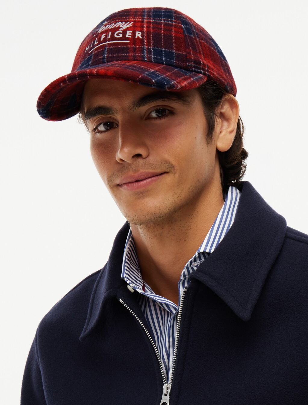 Wool Blend Logo Check Baseball Cap, Medium Red Check, hi-res