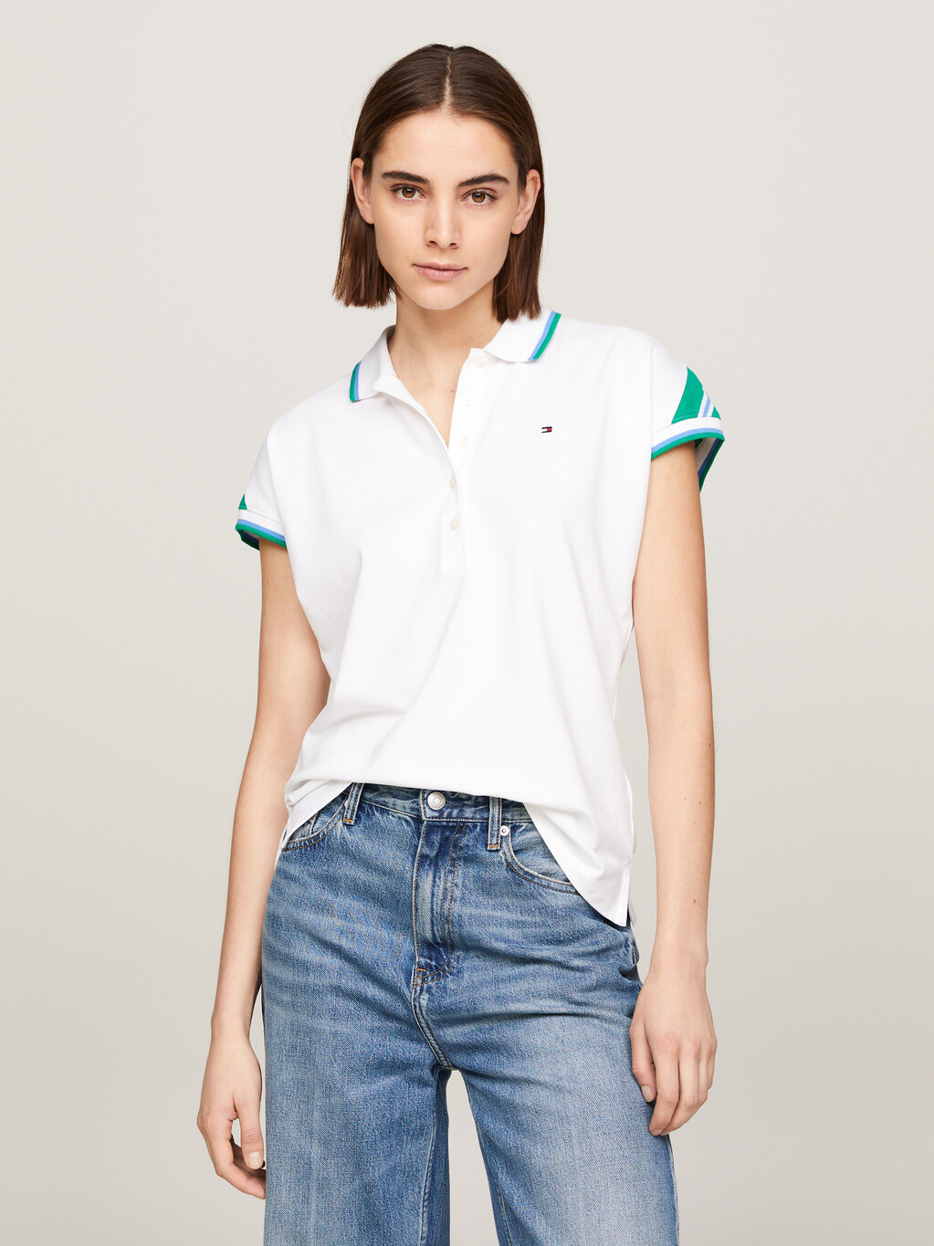 Regular Fit Cap Sleeve Polo, Th Optic White, hi-res