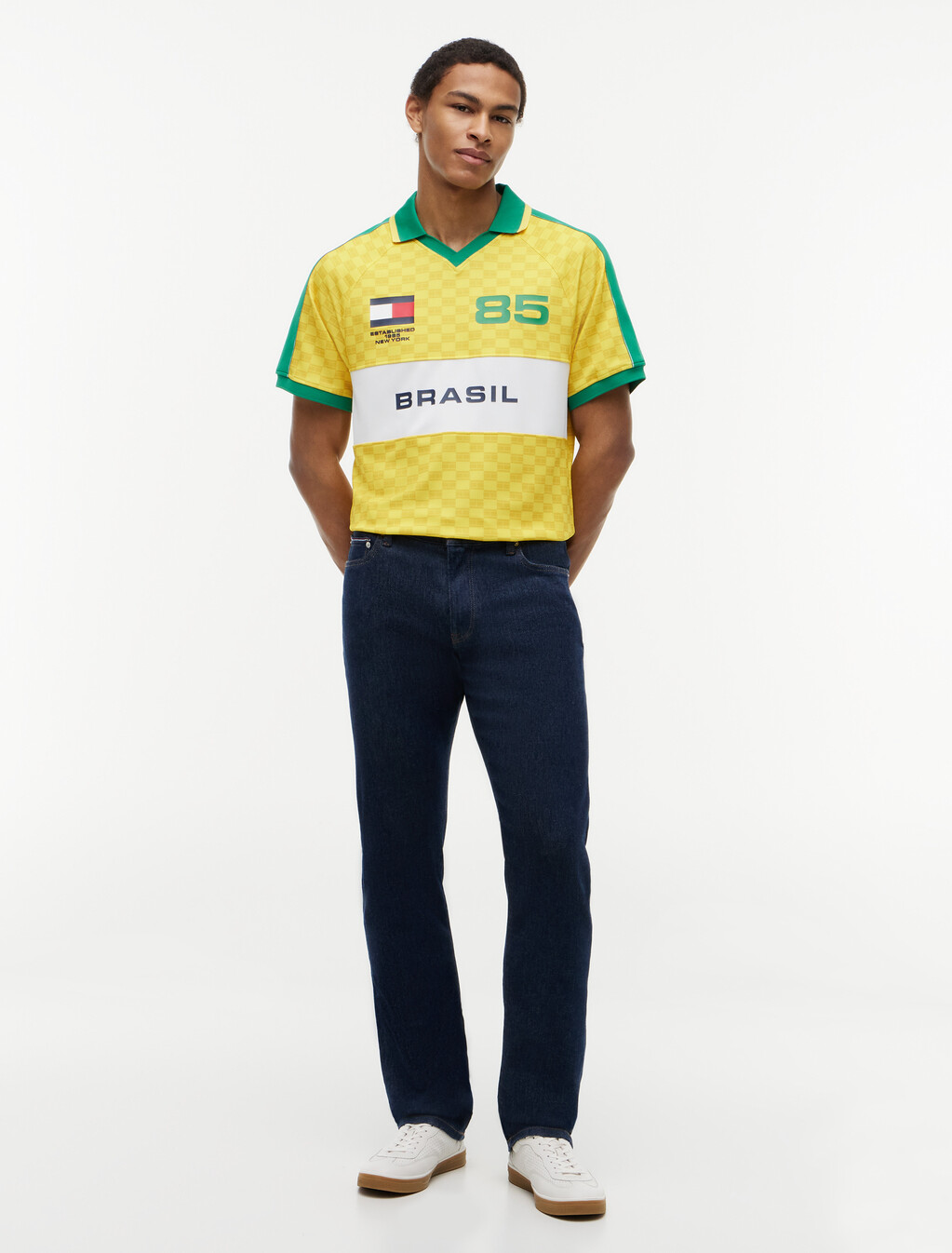 Geometric Flag Print Short Sleeve Rugby Shirt, Buttercup Yellow, hi-res