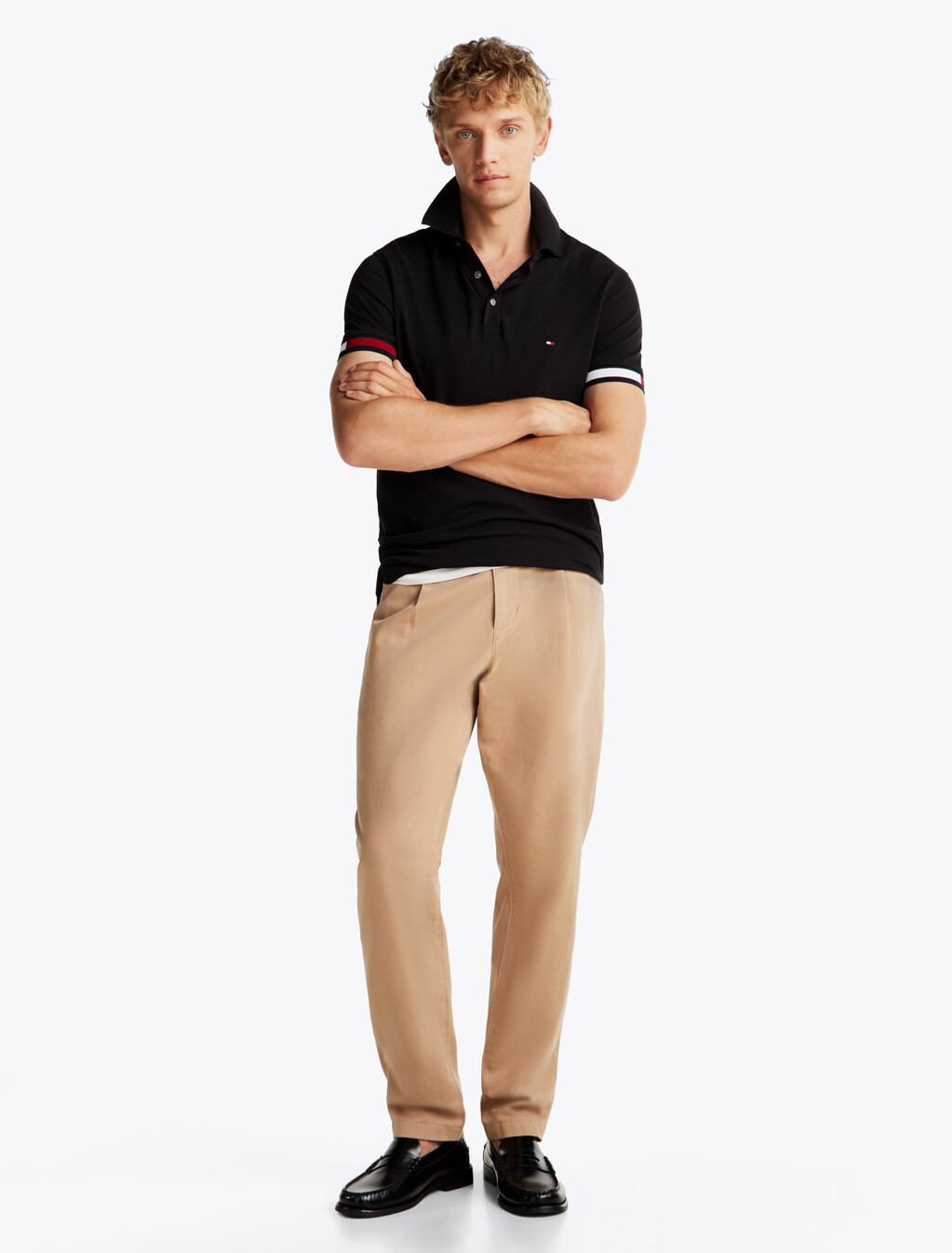 Flag Cuff Slim Polo, Black, hi-res