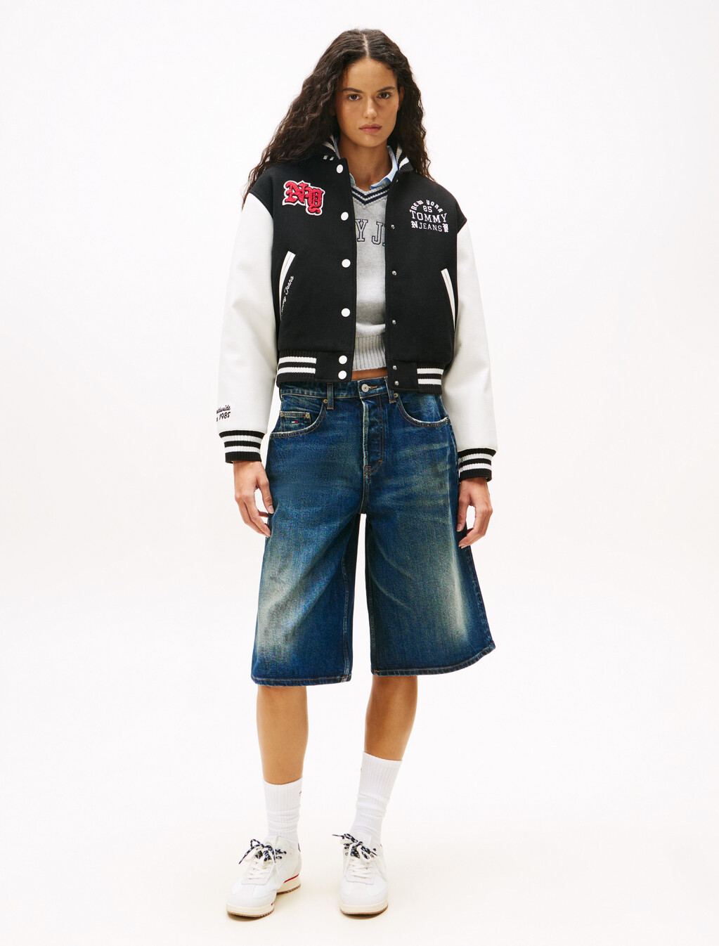Logo Appliqué Varsity Jacket With Wool, Black, hi-res