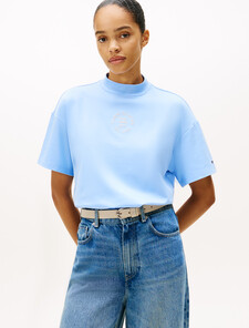 Stamp Print Relaxed Mock Neck T-Shirt, Vessel Blue, hi-res