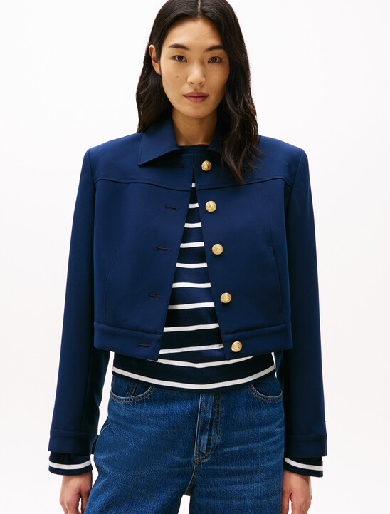 Gold-Tone Button Slim Jacket