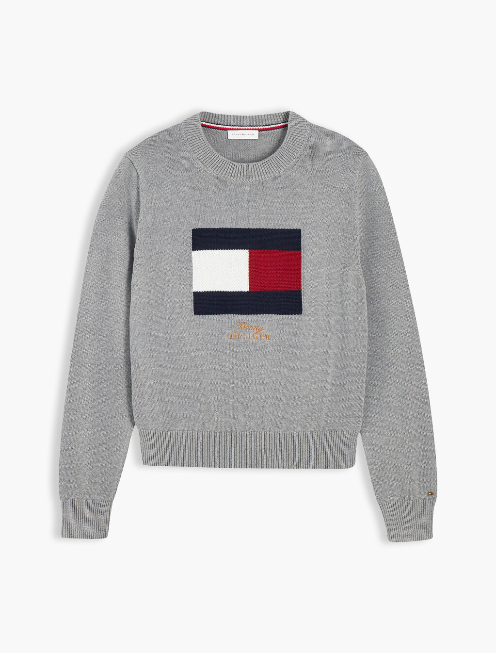 Intarsia Flag Crew Neck Jumper, Medium Grey Heather, hi-res