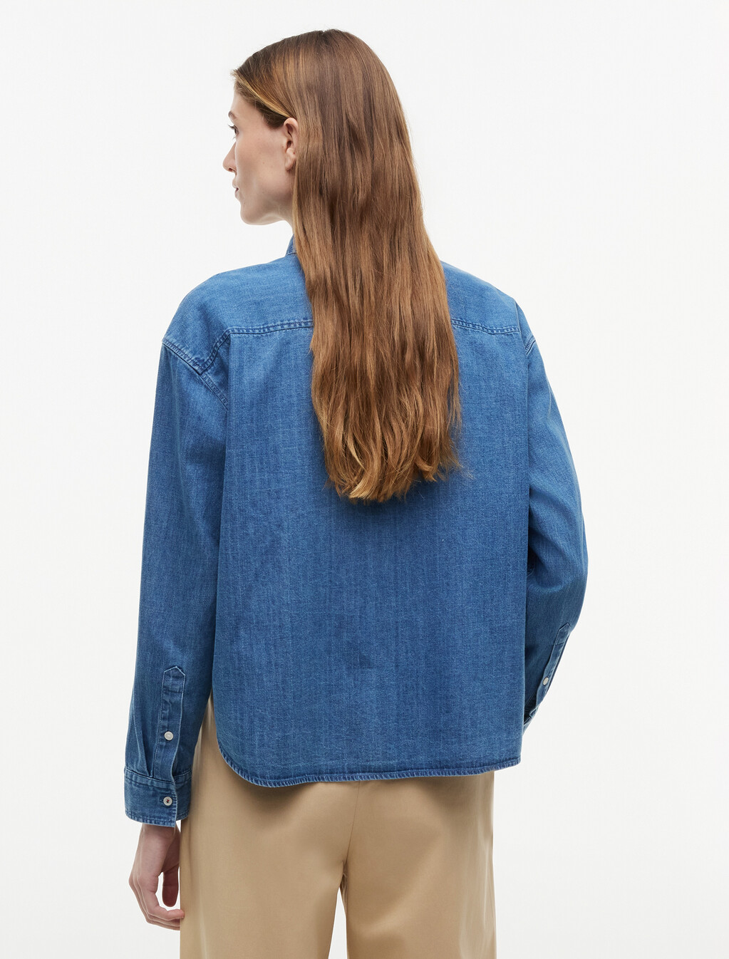 Boxy Fit Lightweight Denim Shirt, Mid Blue Wash, hi-res