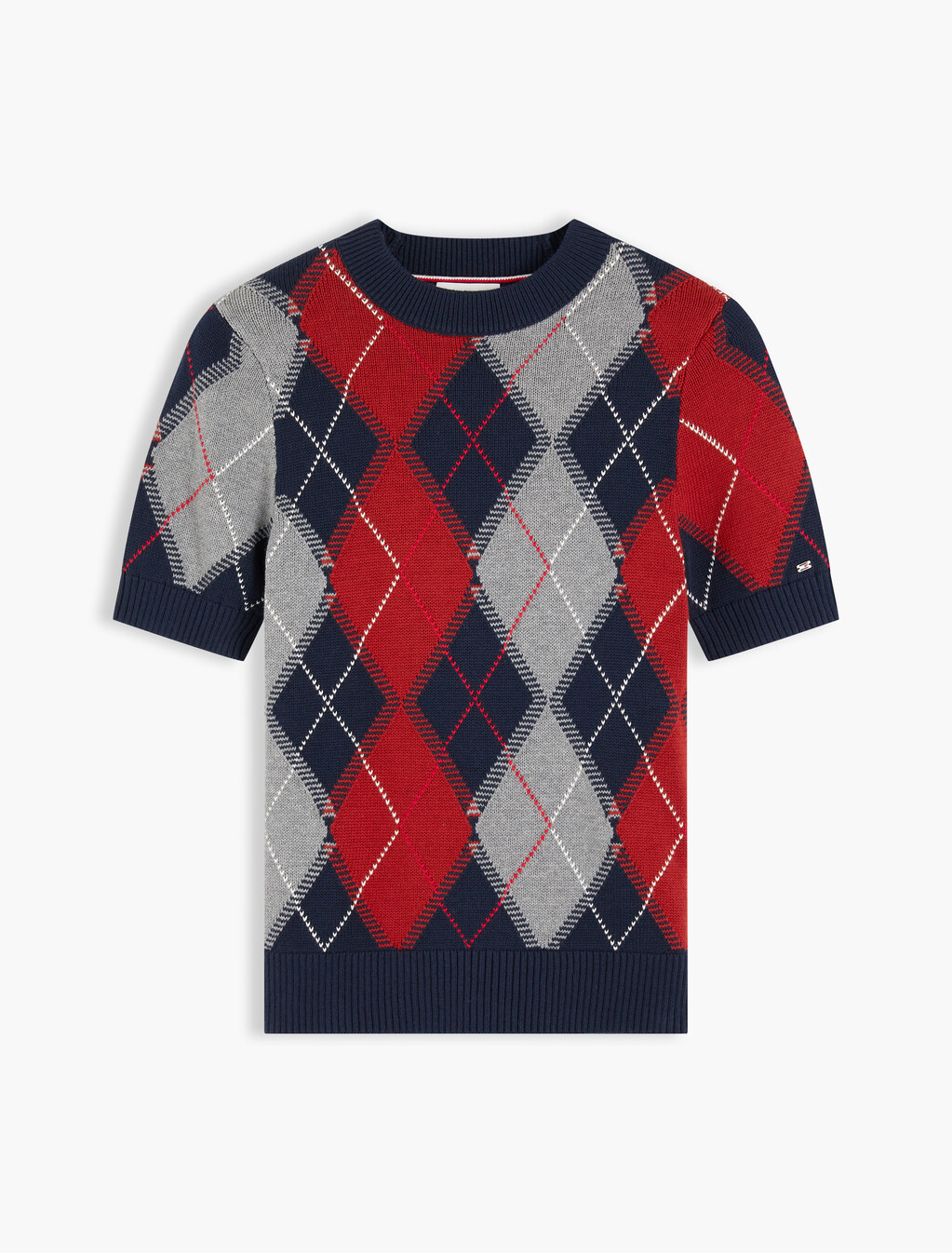 Argyle Short Sleeve Jumper, Dark Blue Argyle, hi-res