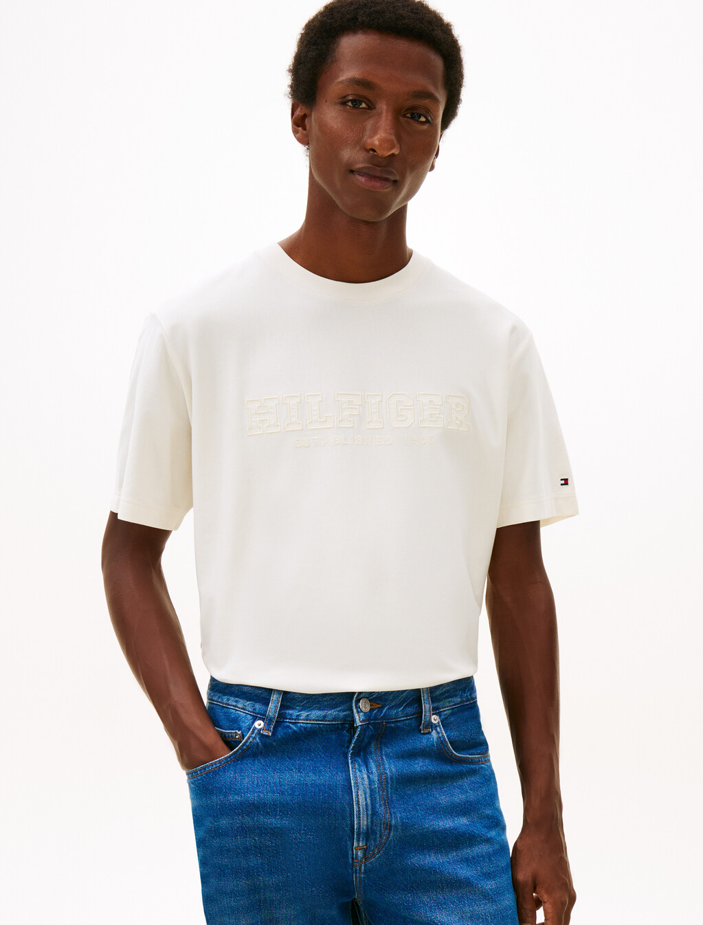 Logo Embroidery Relaxed Crew Neck T-Shirt, Ivory Petal, hi-res