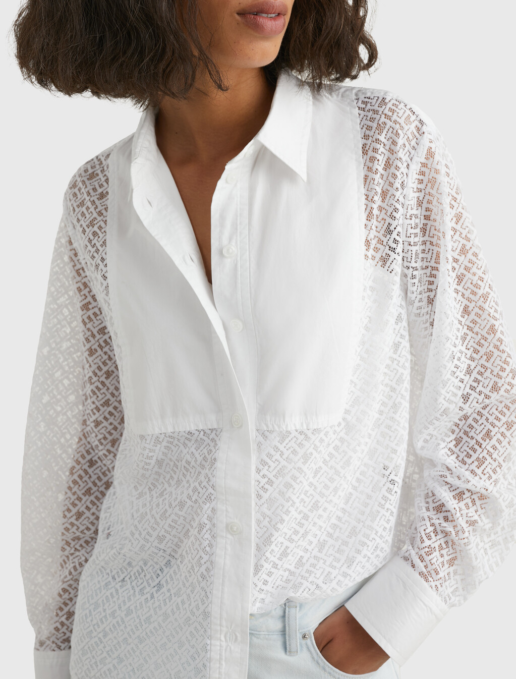 Lace Monogram Relaxed Fit Blouse, Th Optic White, hi-res