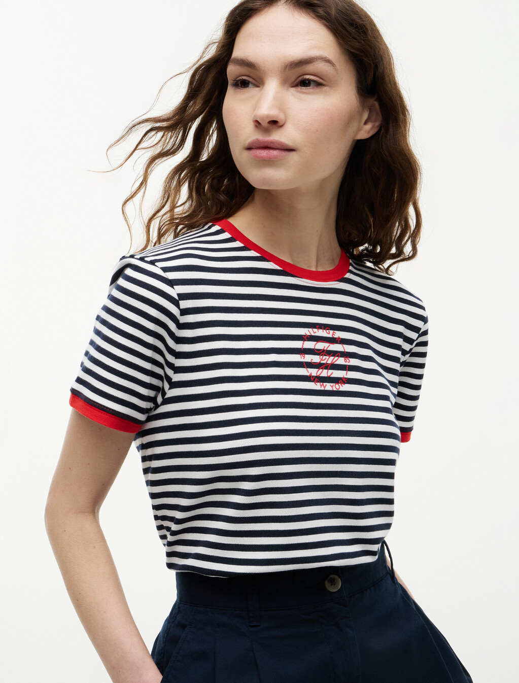Logo Embroidery Ringer T-Shirt, Breton Stripe Dark Night Navy/Ecru, hi-res