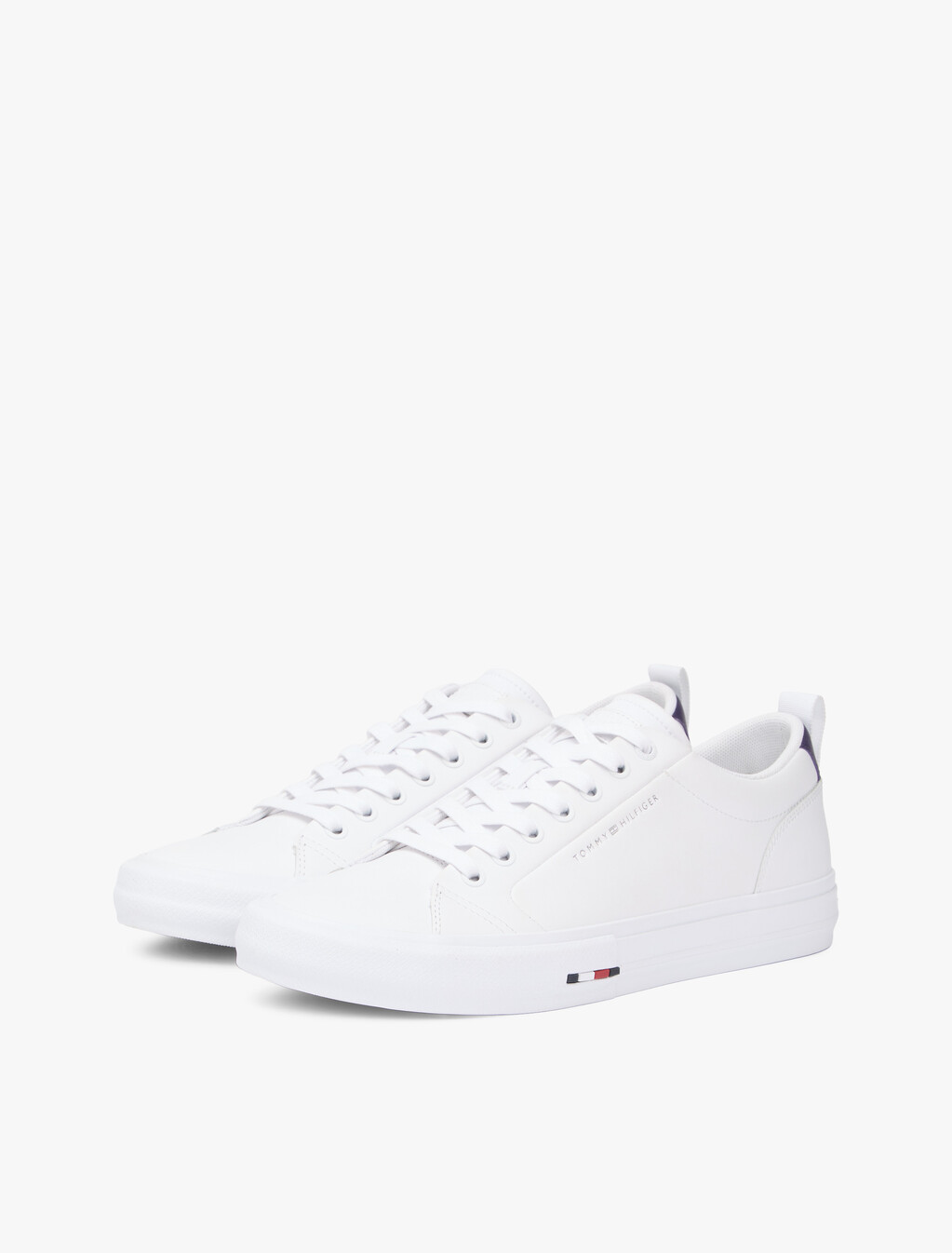 Contrast Midsole Debossed Leather Trainers, White, hi-res