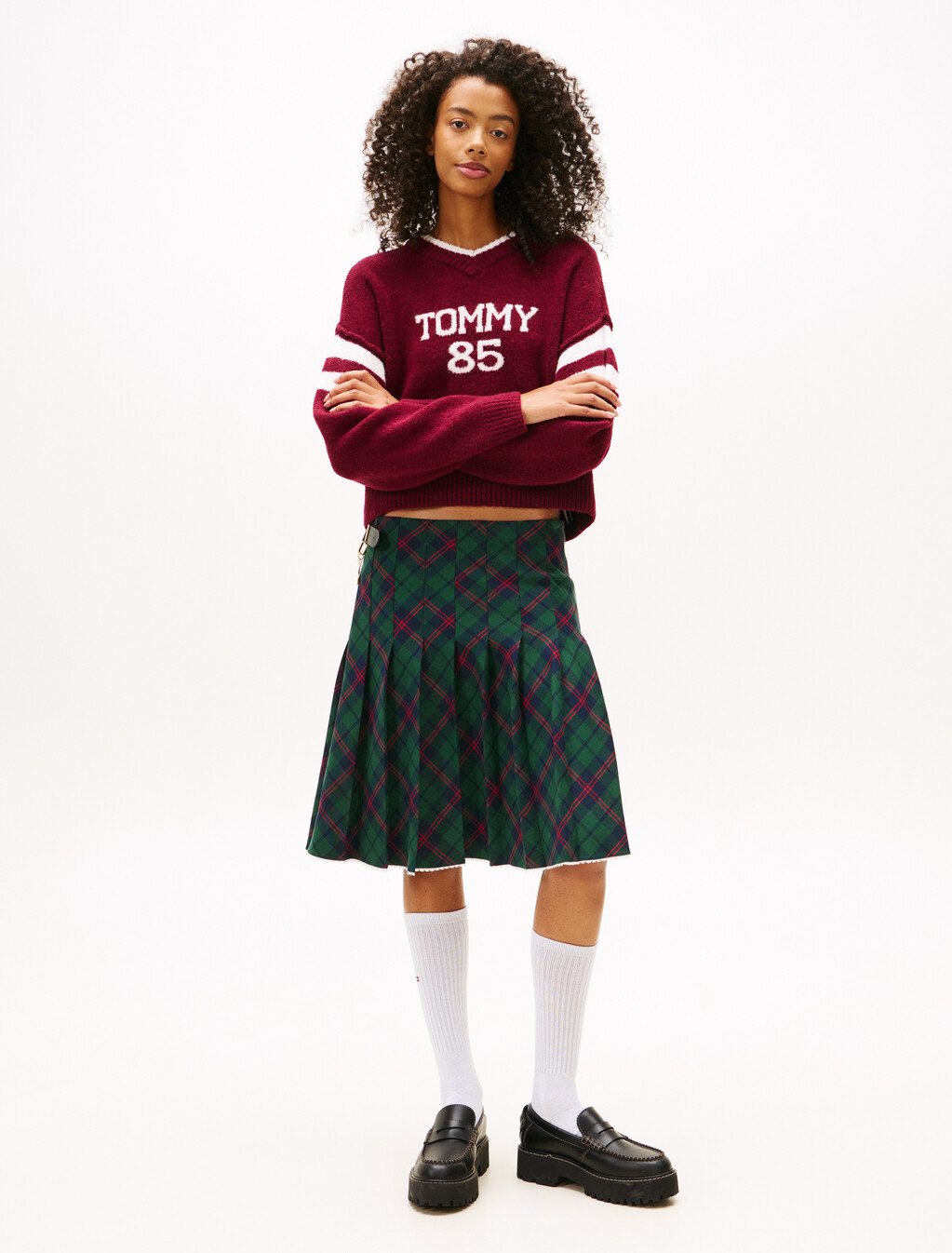 Intarsia Logo V-Neck Relaxed Jumper, Lavish Cerise, hi-res