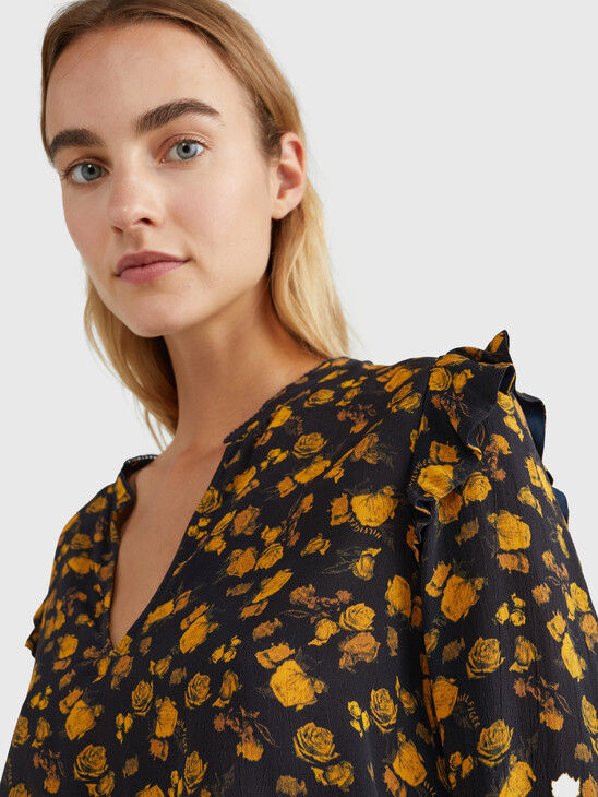 FROSTED FLORAL PRINT REGULAR FIT BLOUSE