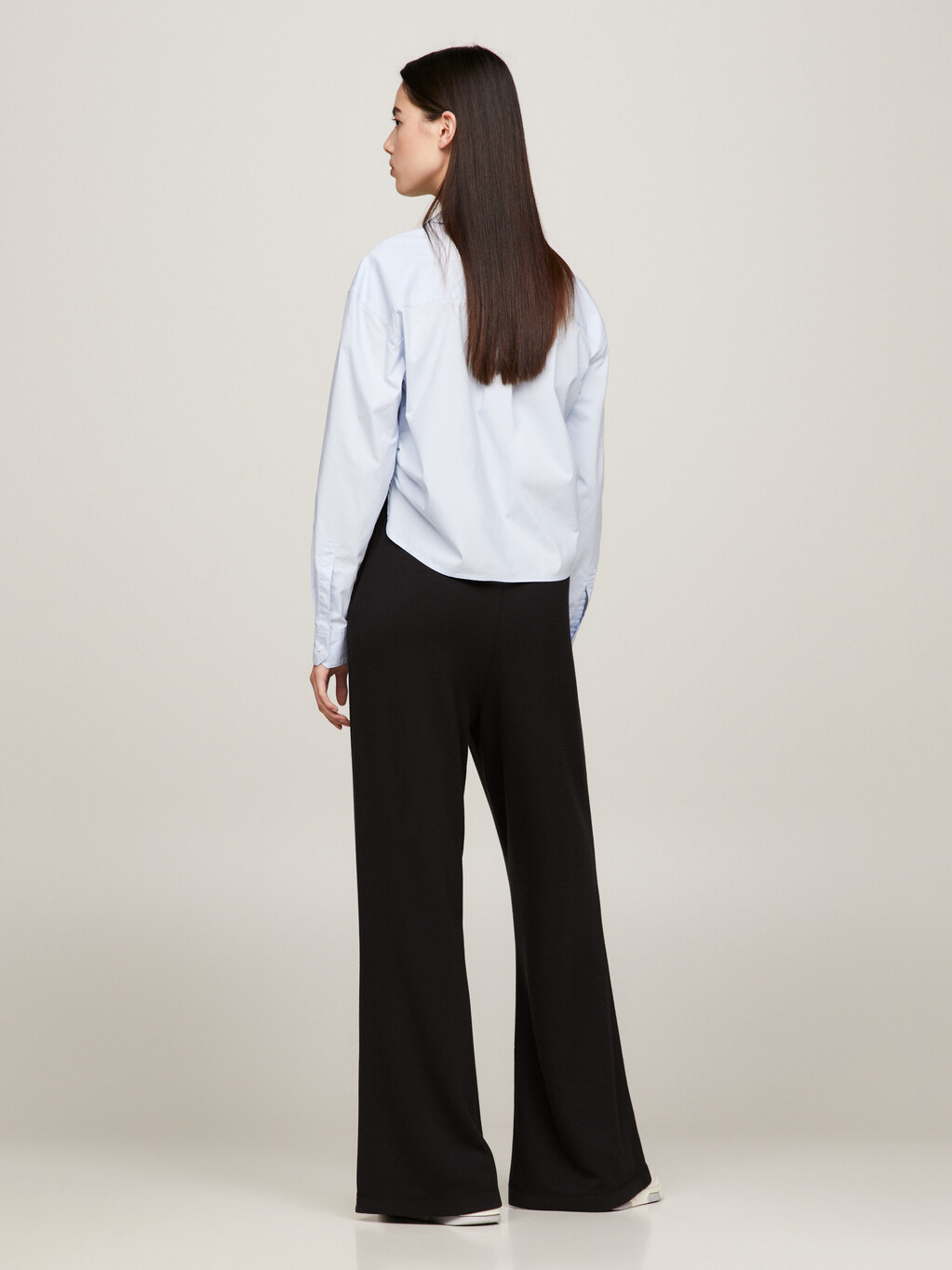 Tie Front Cropped Relaxed Fit Shirt, Breezy Blue, hi-res
