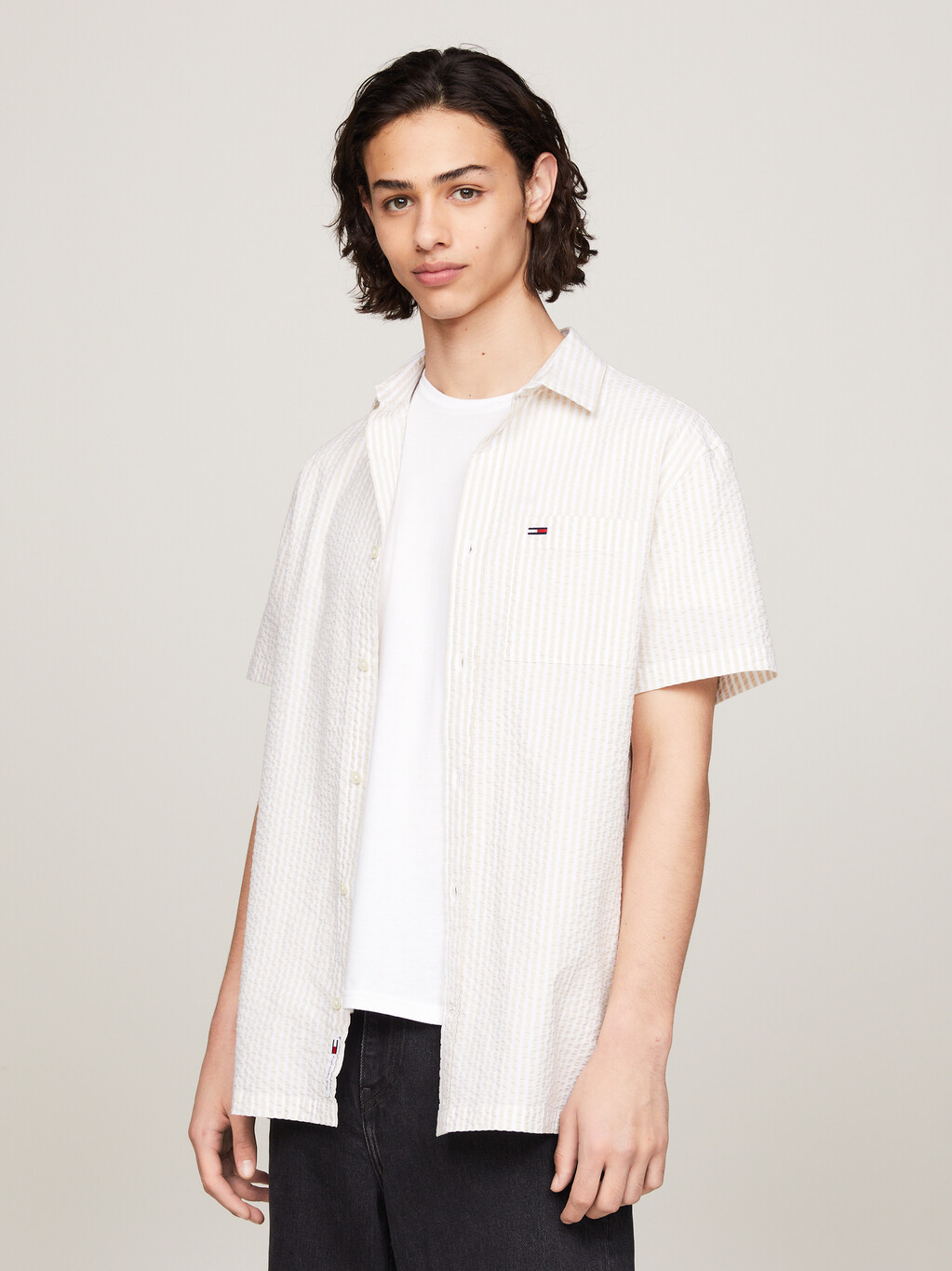 Stripe Seersucker Short Sleeve Shirt, White / Newsprint, hi-res