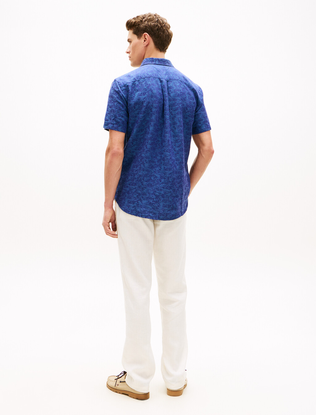 Linen Tencel Jacquard Short Sleeve Shirt, Carbon Navy / Allover, hi-res