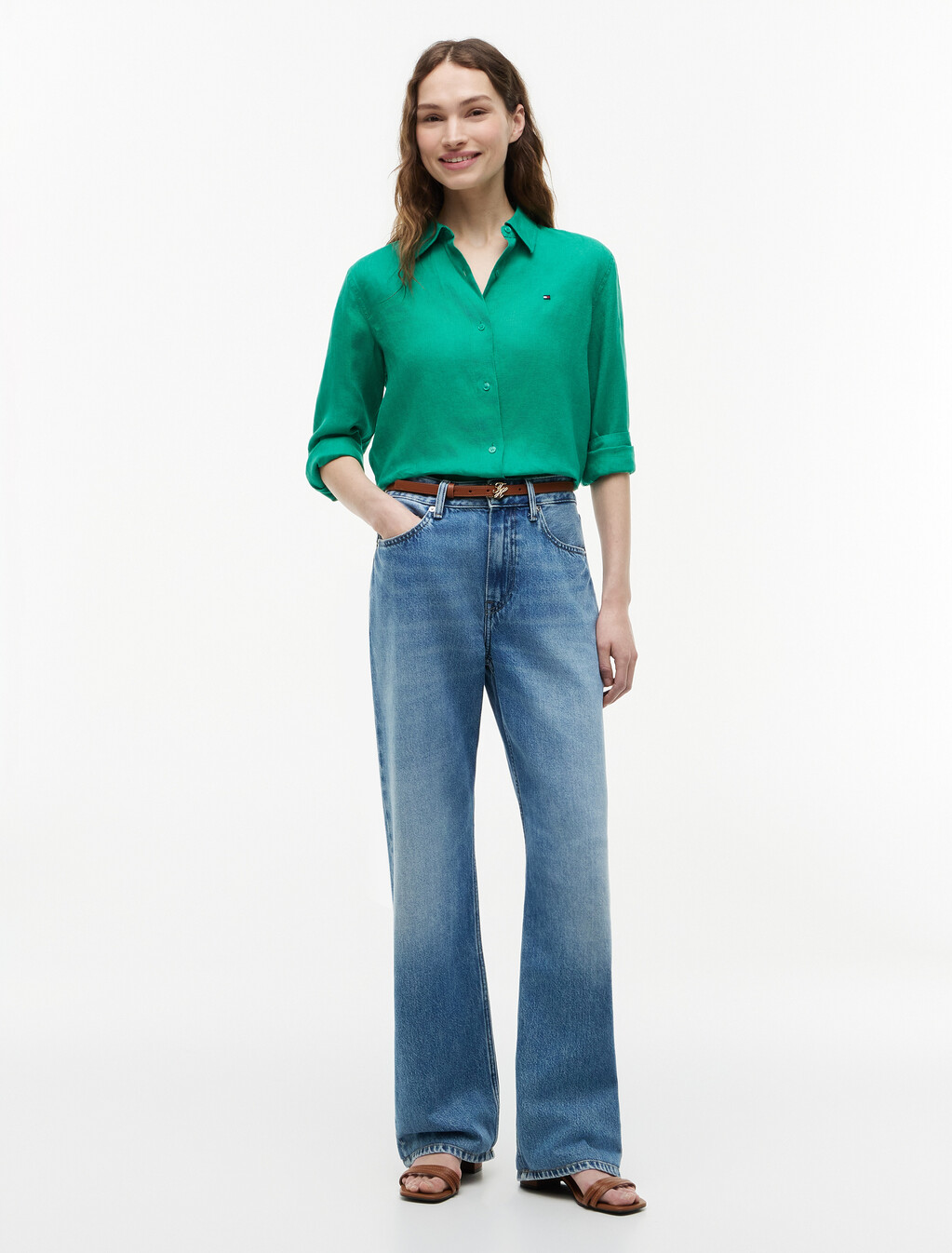 Asia Fit Essential Linen Relaxed Shirt, Courtside Green, hi-res