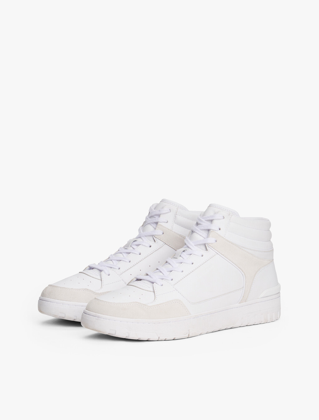 The Runway Collection Leather Mid-Top Basketball Trainers, White, hi-res