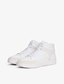 The Runway Collection Leather Mid-Top Basketball Trainers, White, hi-res