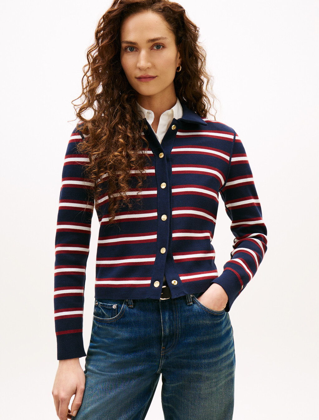 Reversible Golden Button Cardigan, Dark Night Navy, hi-res