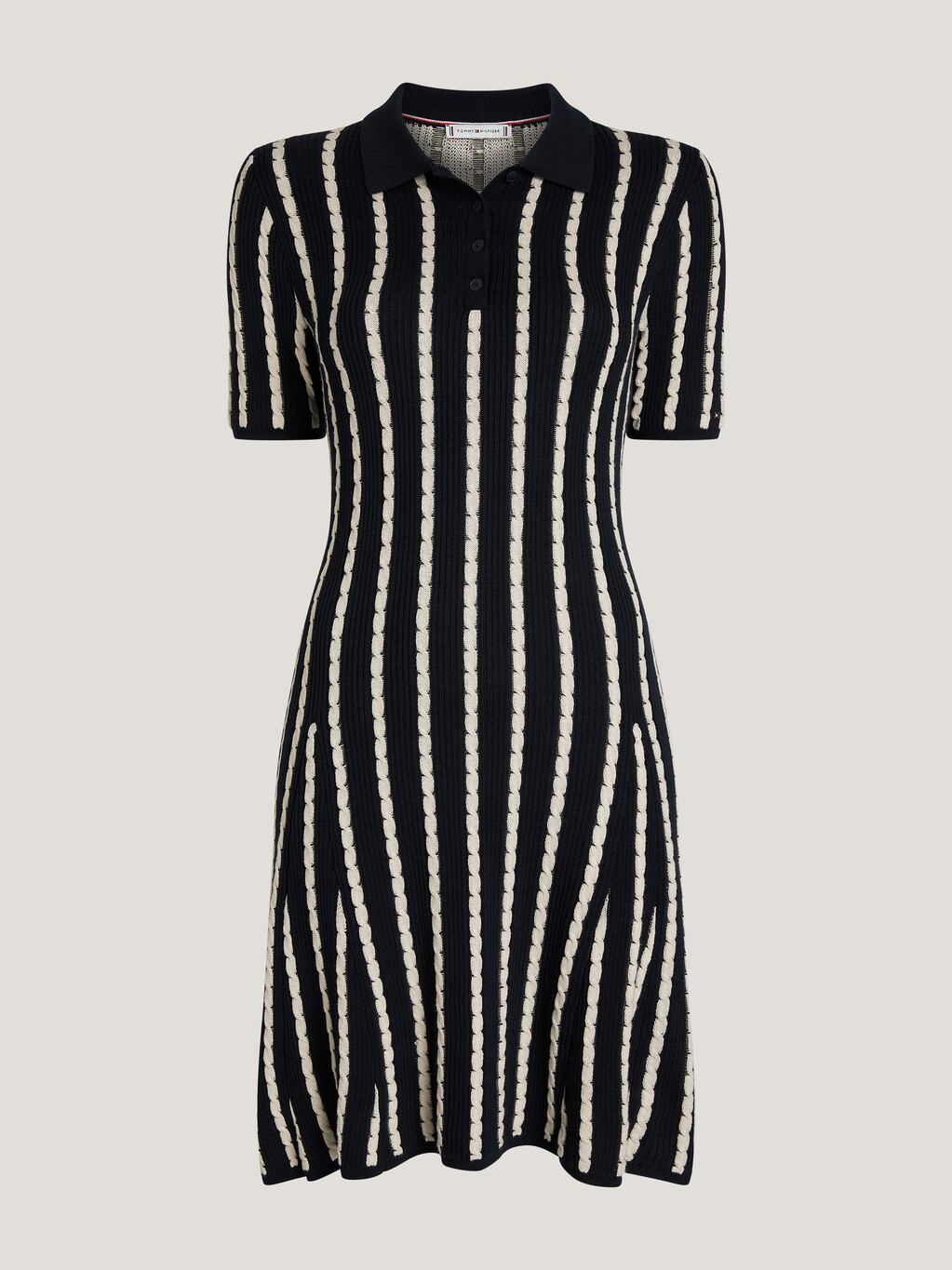 Stripe Cable Knit Polo Dress, Vertical Stp Desert Sky/ Calico, hi-res
