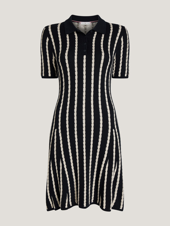 Stripe Cable Knit Polo Dress