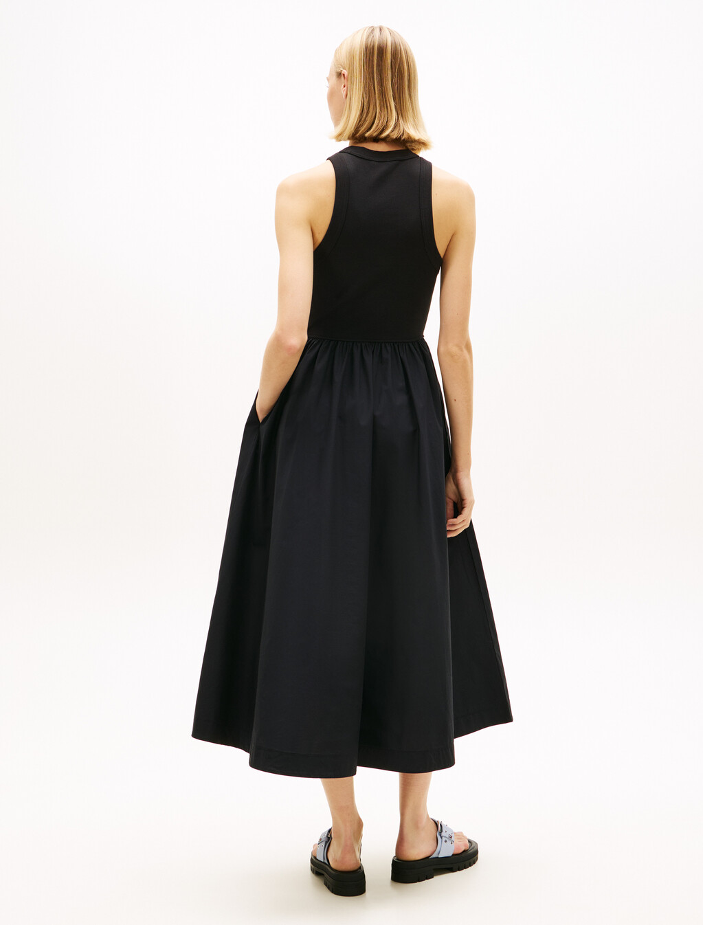 Slim Poplin Tank Top Maxi Dress, Black, hi-res