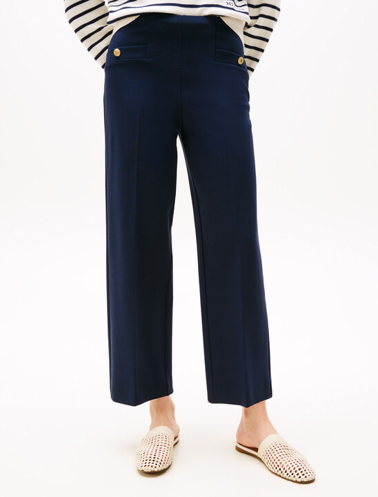 Ponte Knit Golden Button Ankle Pant, Dark Night Navy Ponte Knit Golden Button Ankle Pant