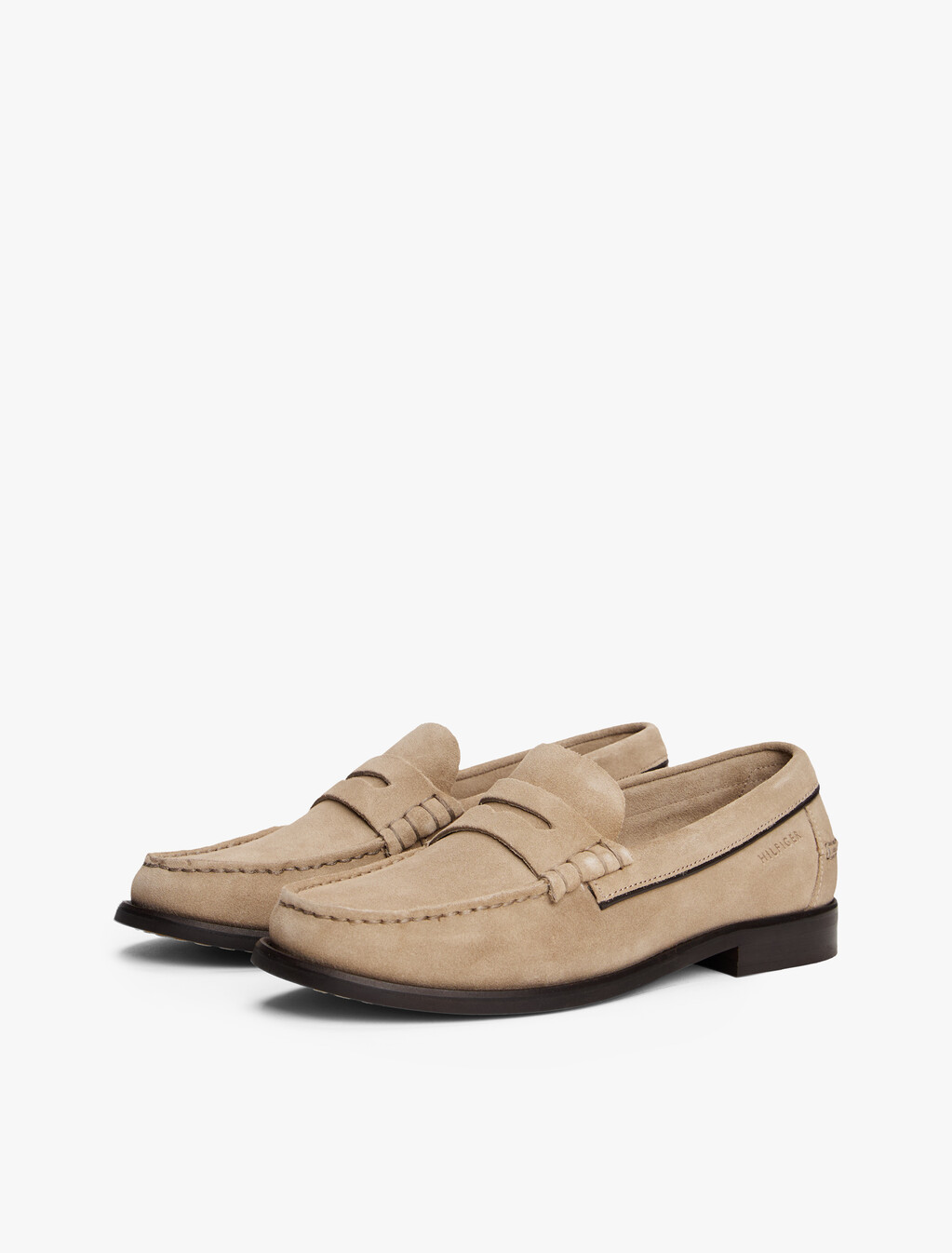 Debossed Suede Loafers, Beige, hi-res