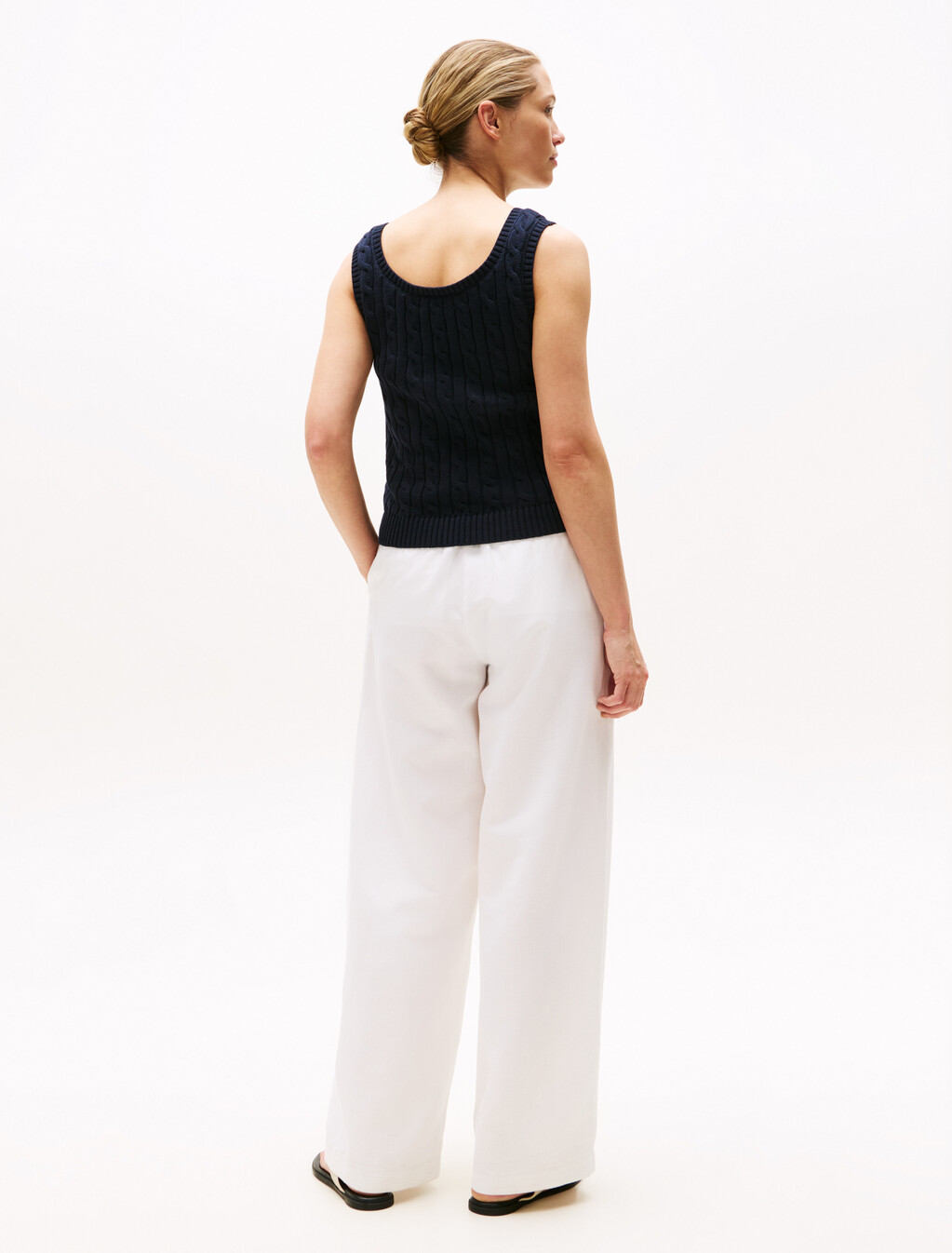 Cable Knit Sleeveless Sweater, Desert Sky, hi-res