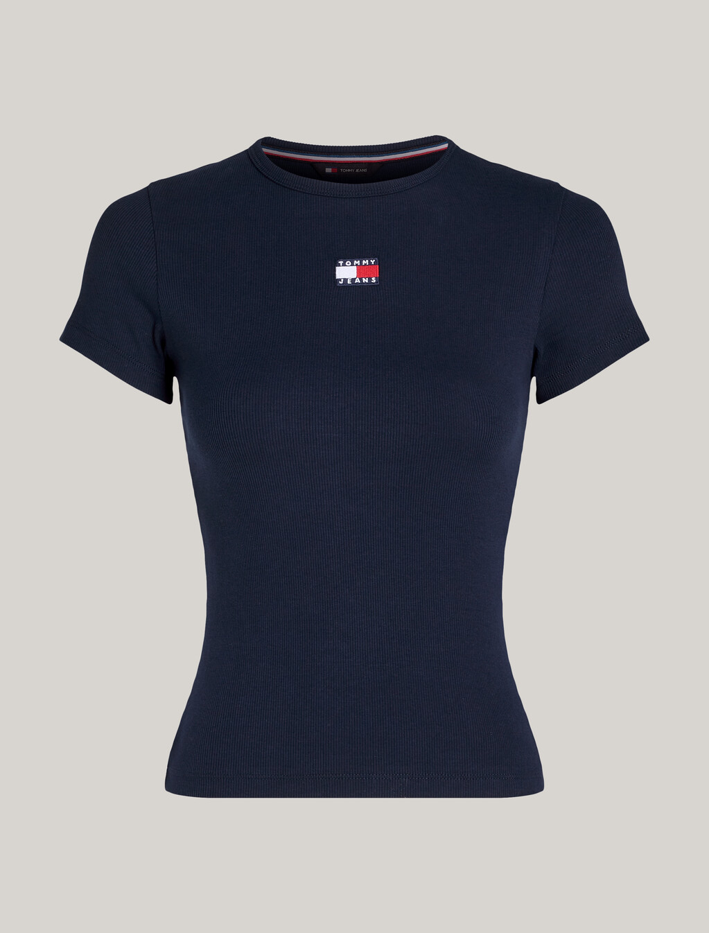 Slim Badge Ribbed T-Shirt, Dark Night Navy, hi-res