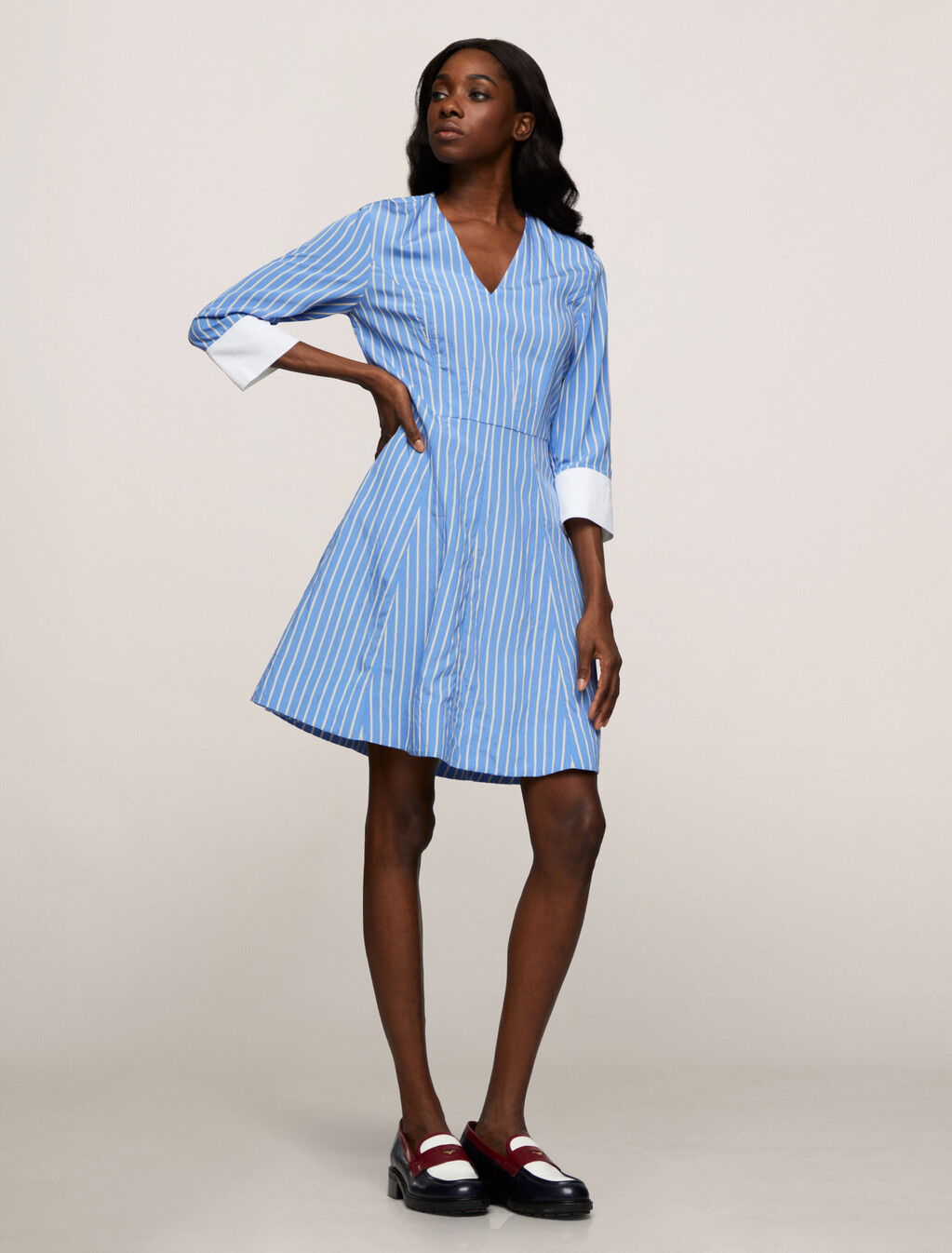 Stripe Fit and Flare Dress, Stripe/ Vessel Blue, hi-res