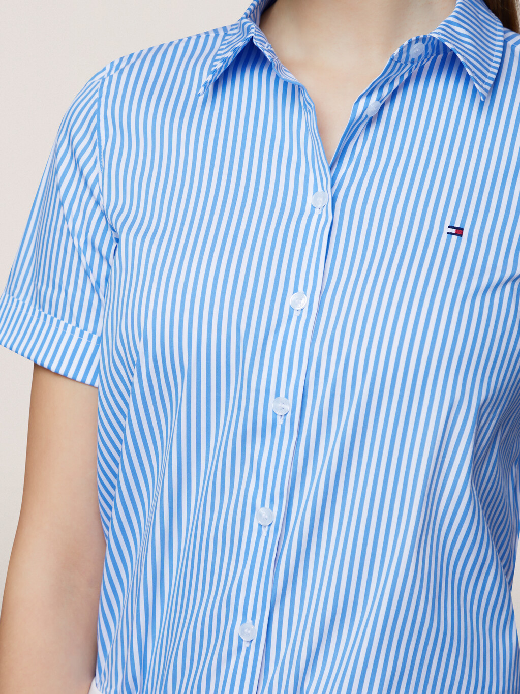 彈力棉質寬鬆襯衫, Ithaka Stp/ Blue Spell, hi-res