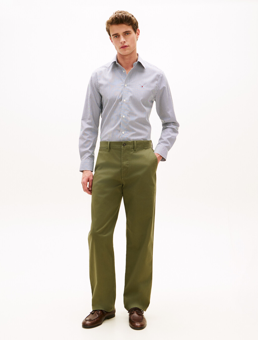 Non Iron Striped Long Sleeve Shirt, Carbon Navy / White, hi-res