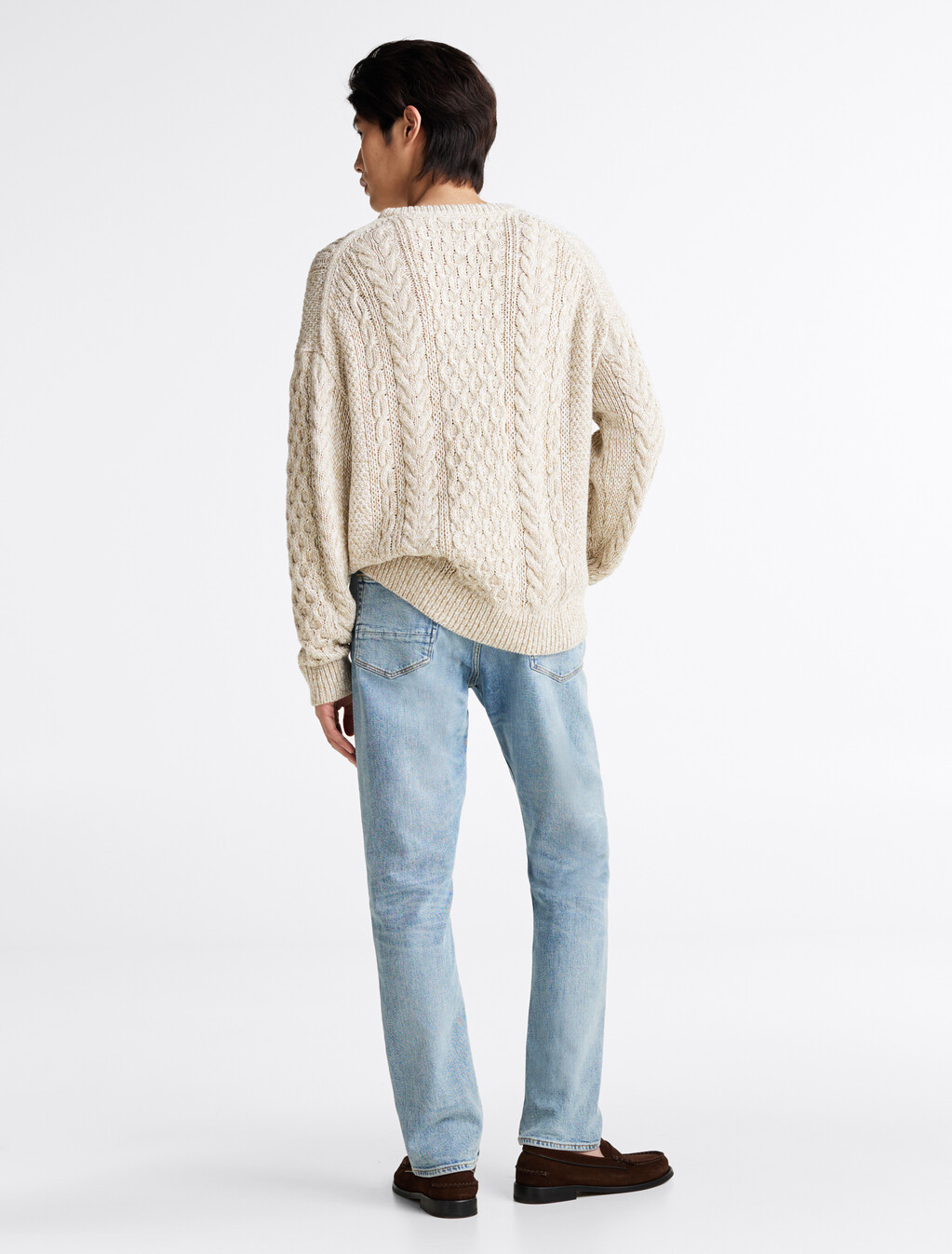 Aran Cable Knit Relaxed Jumper, Ivory Petal / Sandalwood Mouline, hi-res