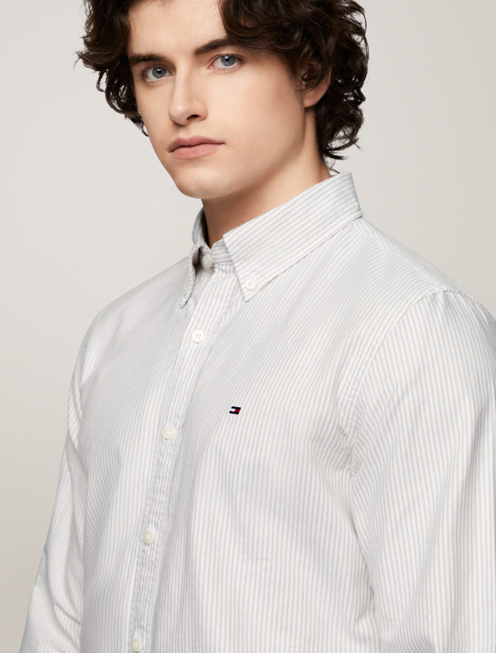 Stripe Organic Cotton Oxford Shirt, Classic Khaki / White, hi-res