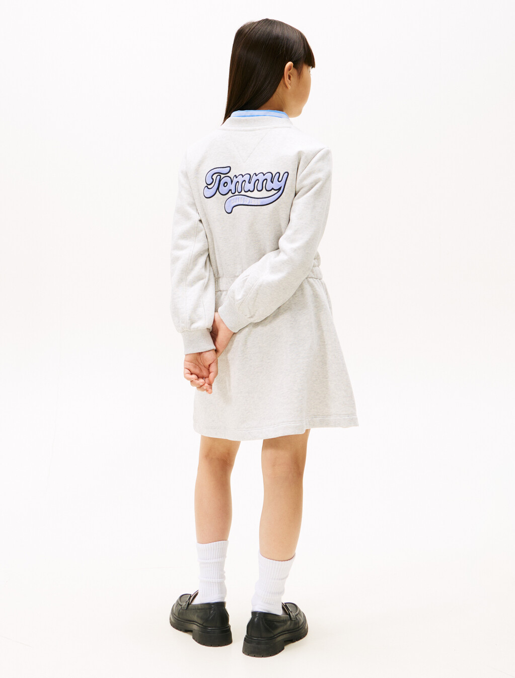 Varsity Back Logo Appliqu&eacute; Sweatshirt Dress, Light Grey Heather, hi-res