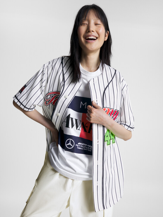 TOMMY X MERCEDES-AMG F1 X AWAKE NY LEWIS HAMILTON BASEBALL SHIRT