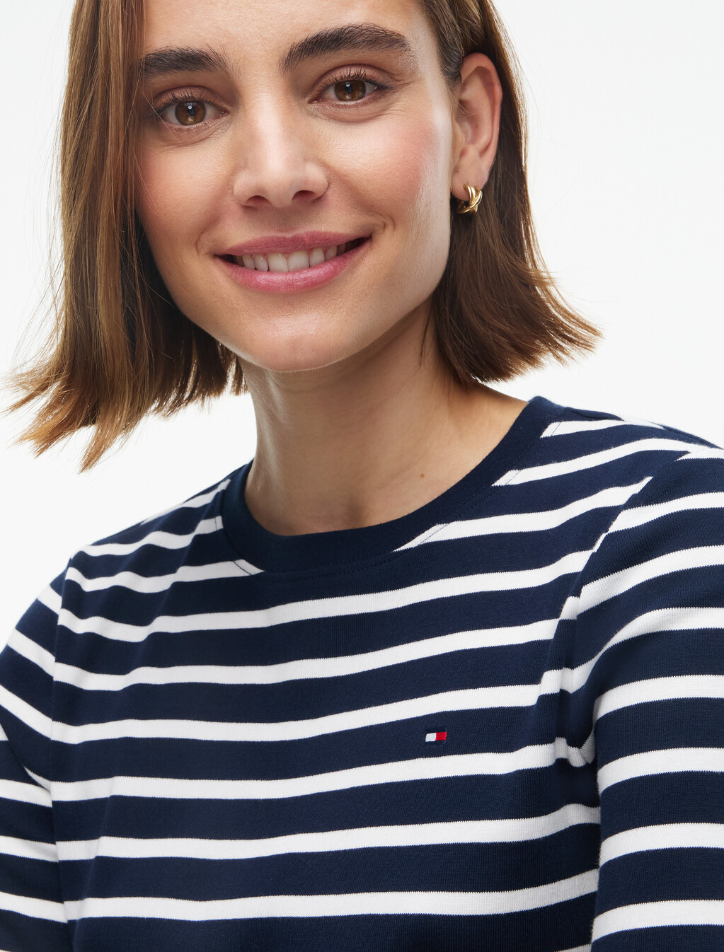 Slim Crew Neck Long Sleeve T-Shirt, Stripe Dark Blue / Ecru, hi-res
