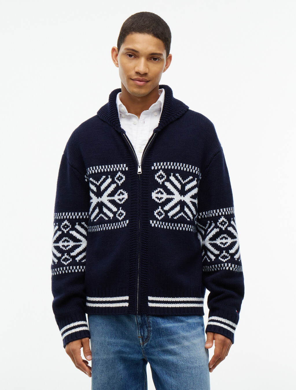 Fair Isle Wool Blend Varsity Jacket, Navy Blue/Ivory Petal, hi-res