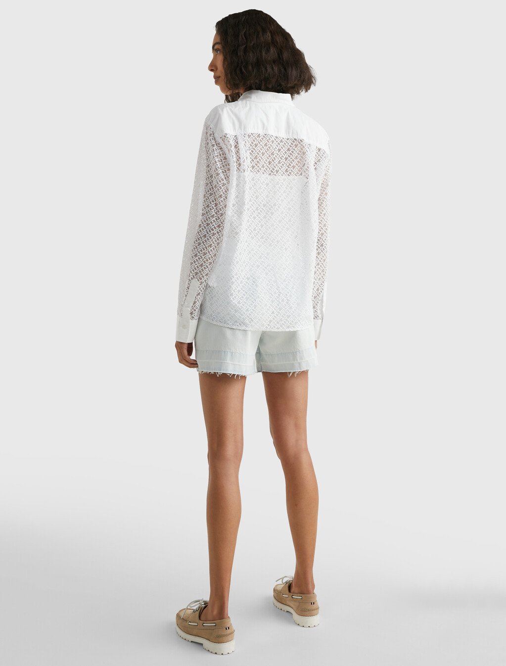 Lace Monogram Relaxed Fit Blouse, Th Optic White, hi-res